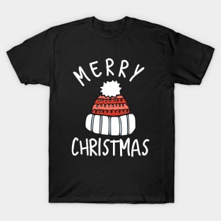 Merry christmas pompom hat black T-Shirt